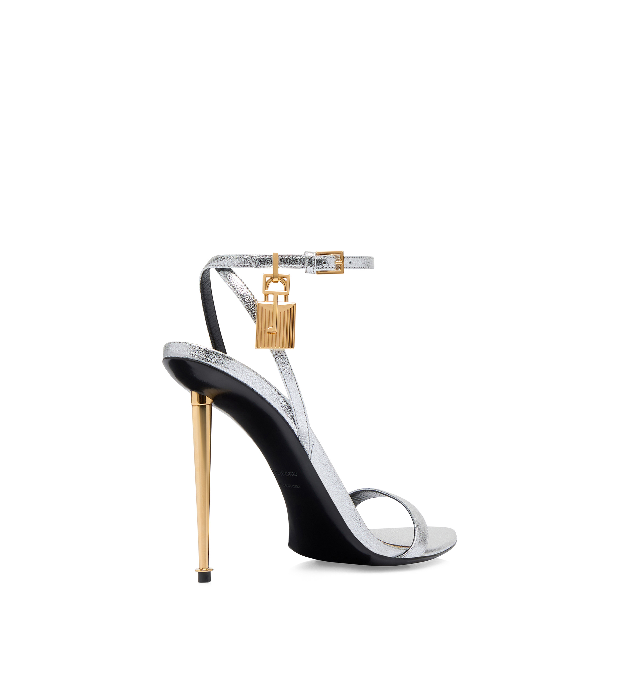 LAMINATED NAPPA LEATHER PADLOCK POINTY NAKED SANDAL - 3