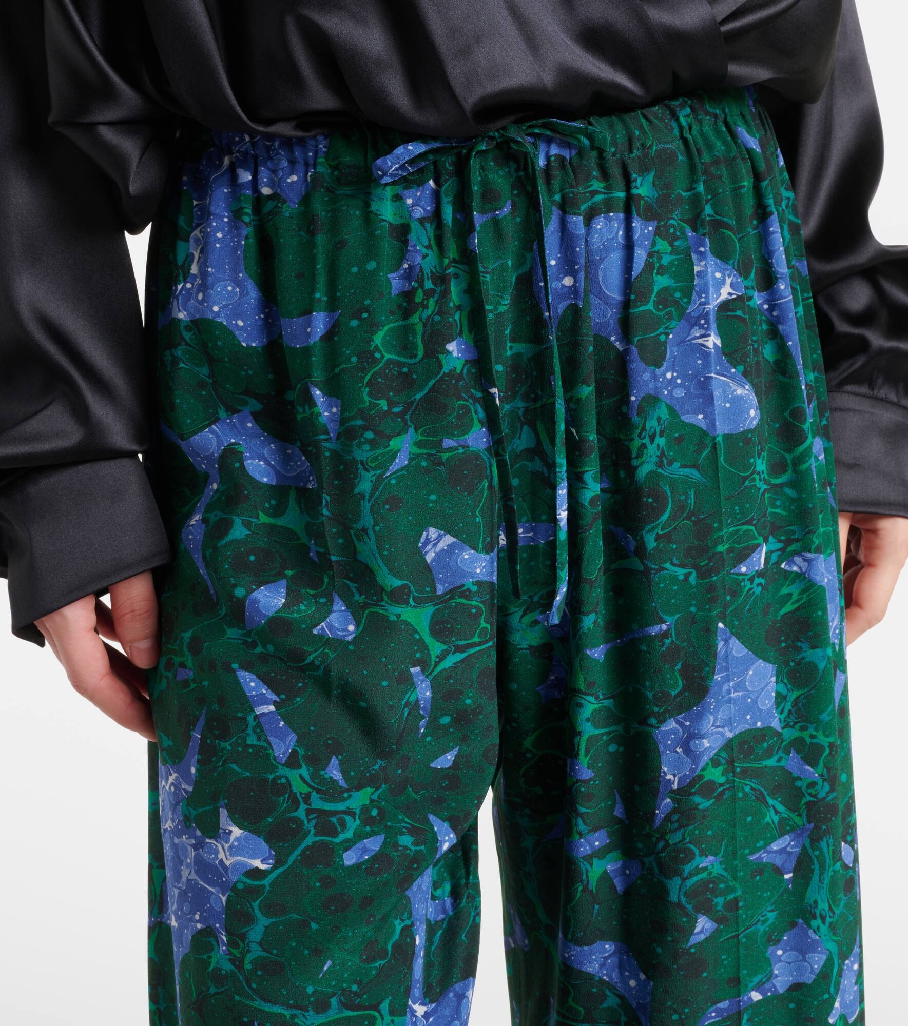 Floral silk crêpe de chine straight pants - 4
