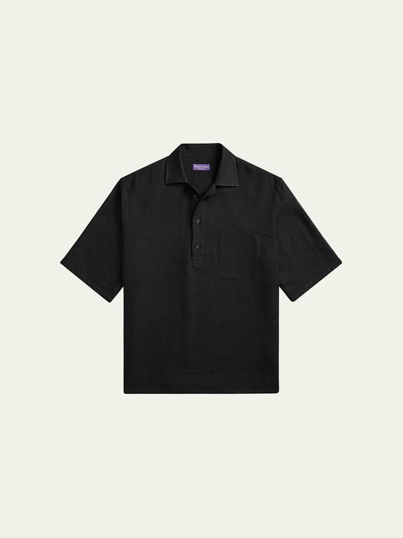 Men's Linen and Silk Relaxed Basketweave Polo Shirt 1