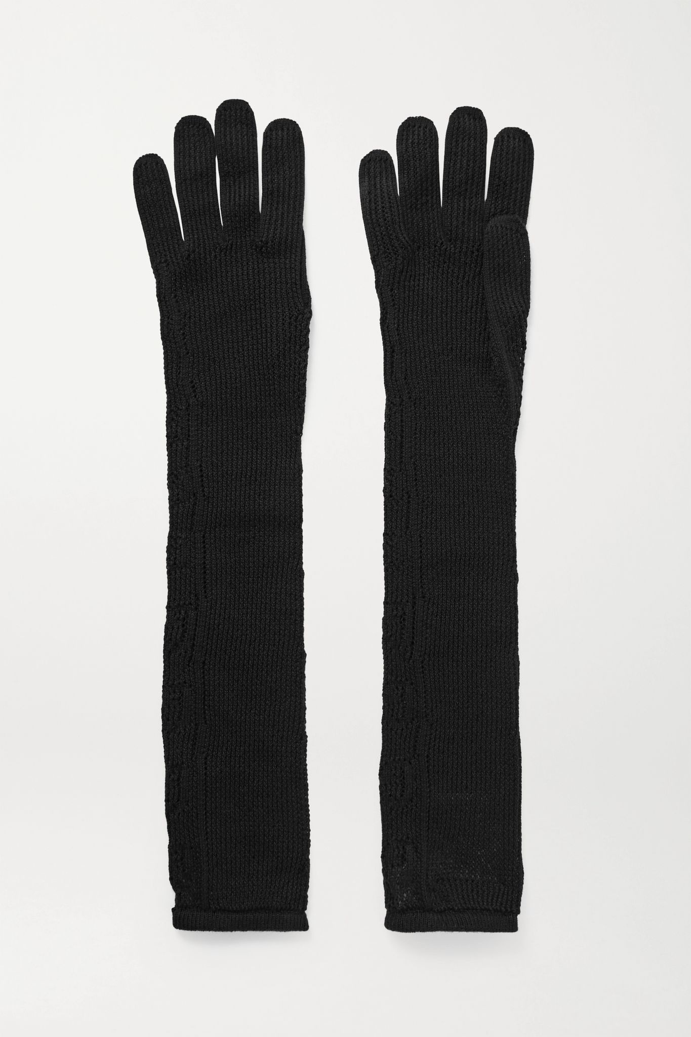 Pointelle-knit cotton-blend gloves - 1