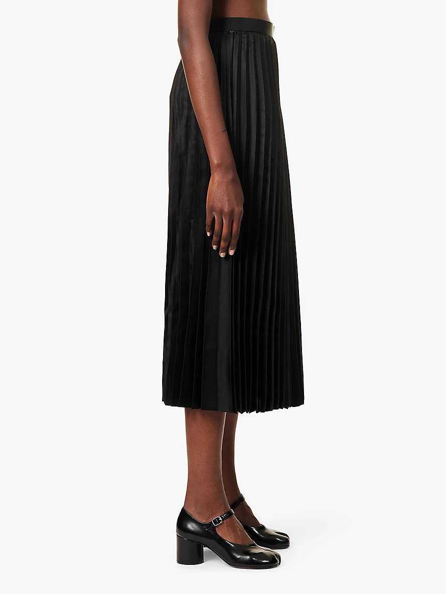 Structured-waistband pleated woven midi skirt - 3