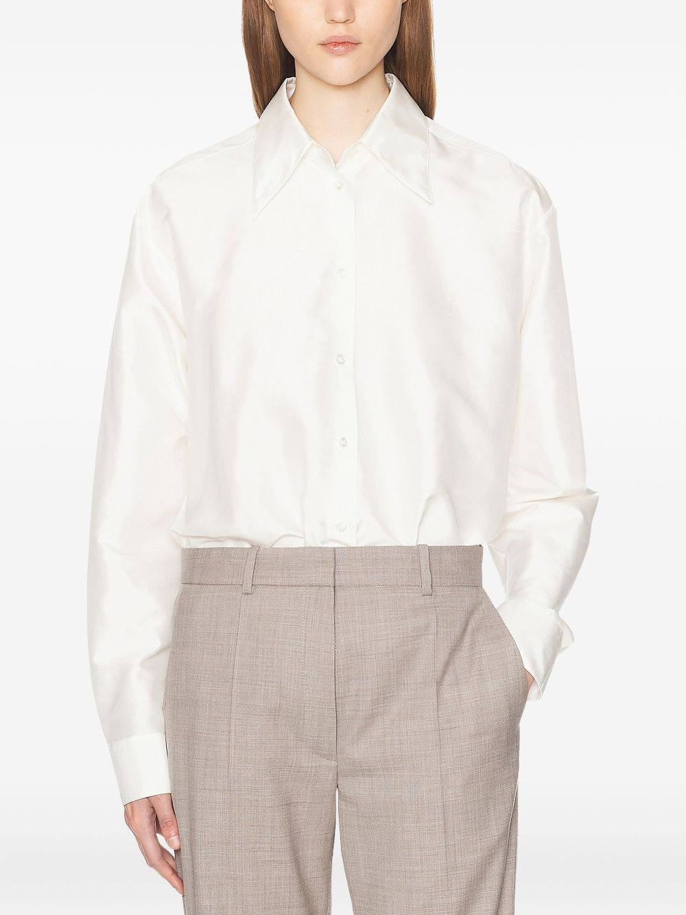 oversized-collar silk shirt - 1