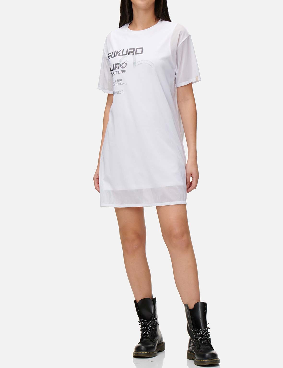 Mesh Overlay T-shirt Dress - 3