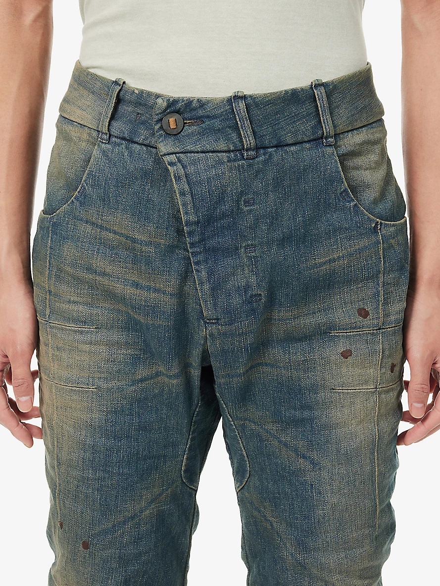 Asymmetric-waist drawstring-trim regular-fit stretch-denim jeans - 5