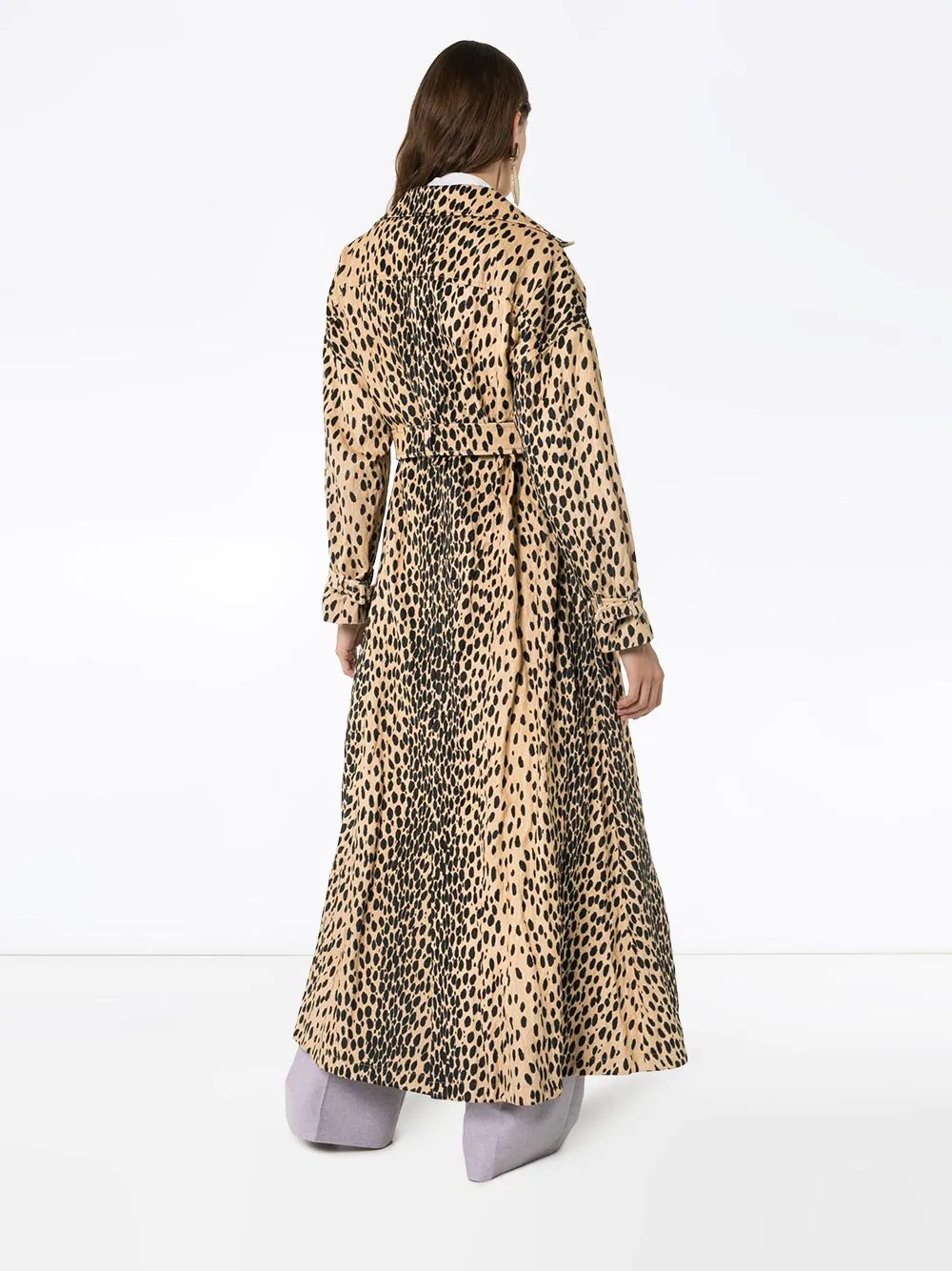 leopard-print belted trench coat - 4