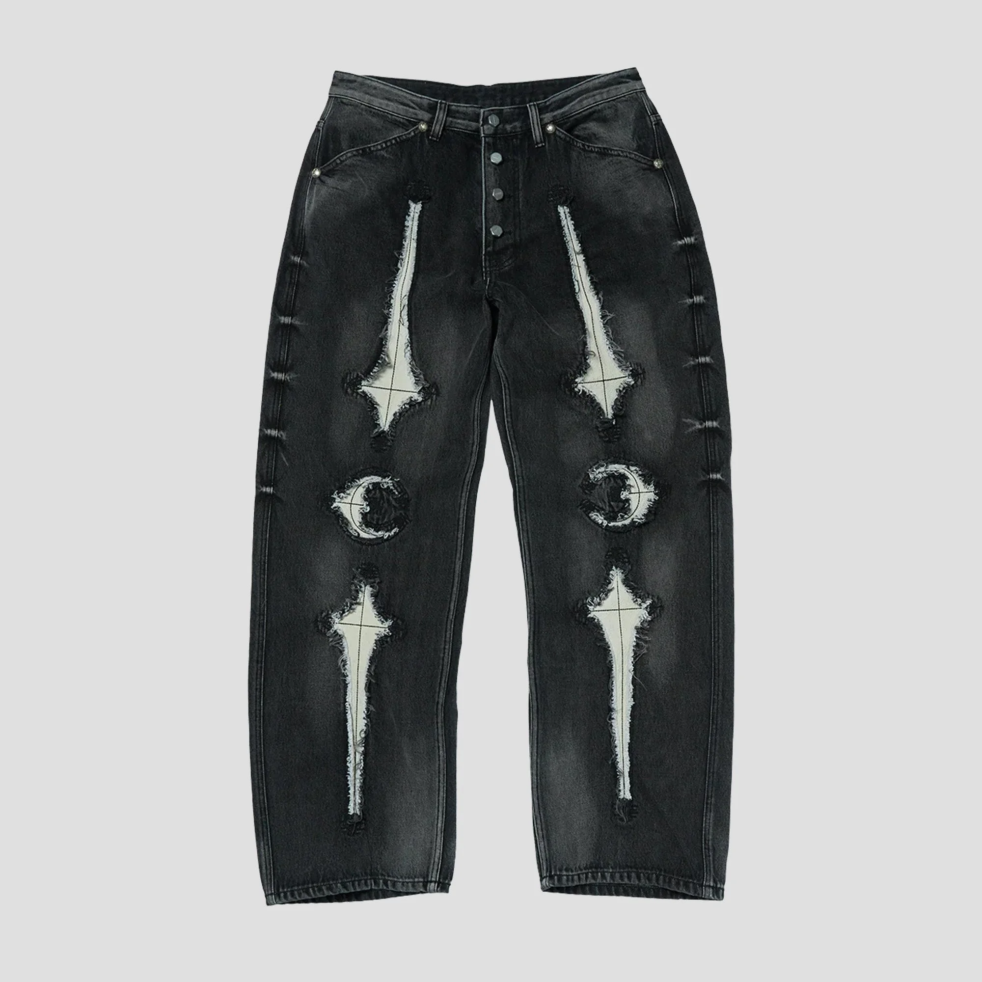 TC BONE LEATHER DENIM JEANS - 1