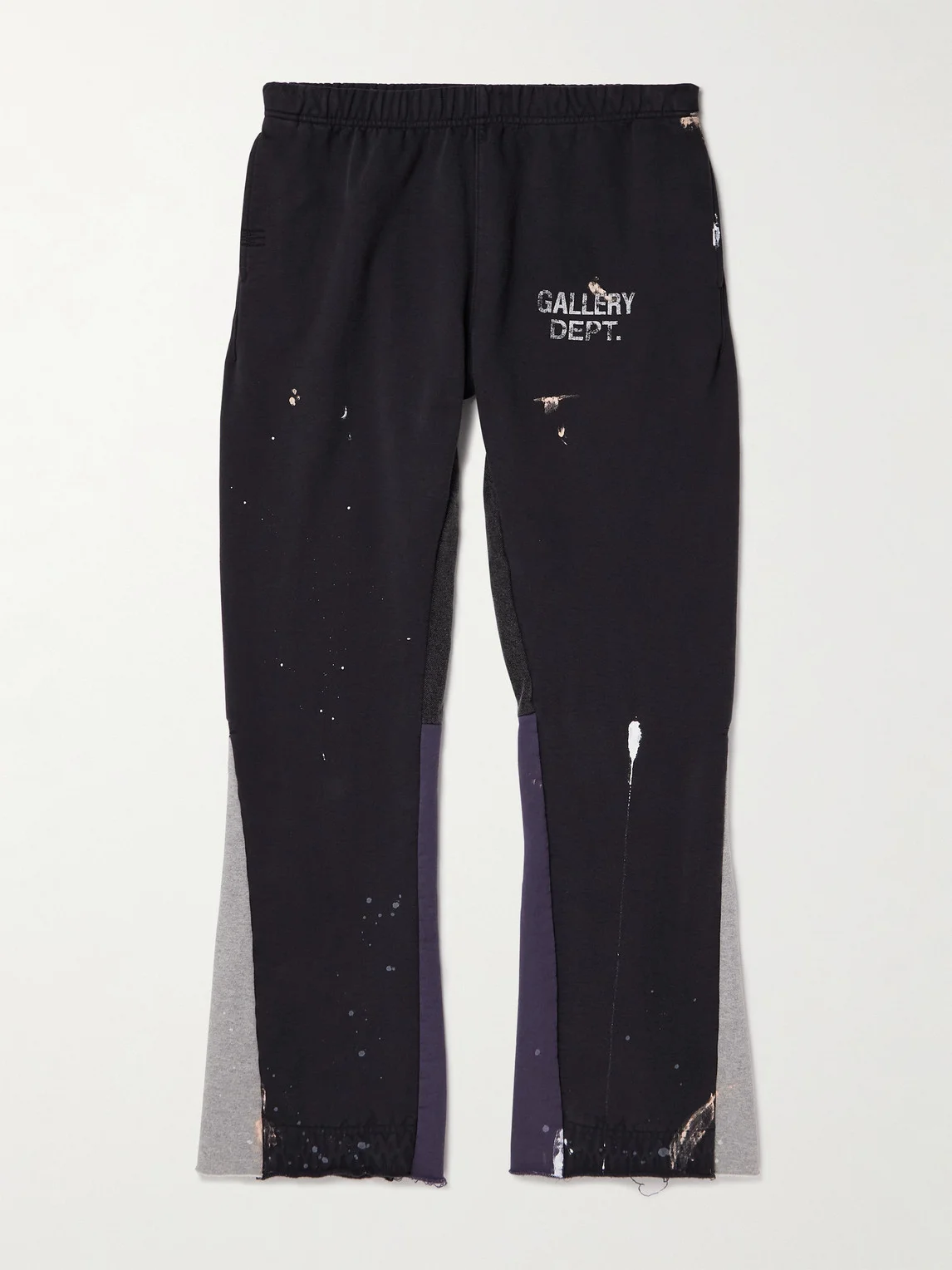 Flared Paint-Splattered Panelled Logo-Print Cotton-Jersey Sweatpants - 1