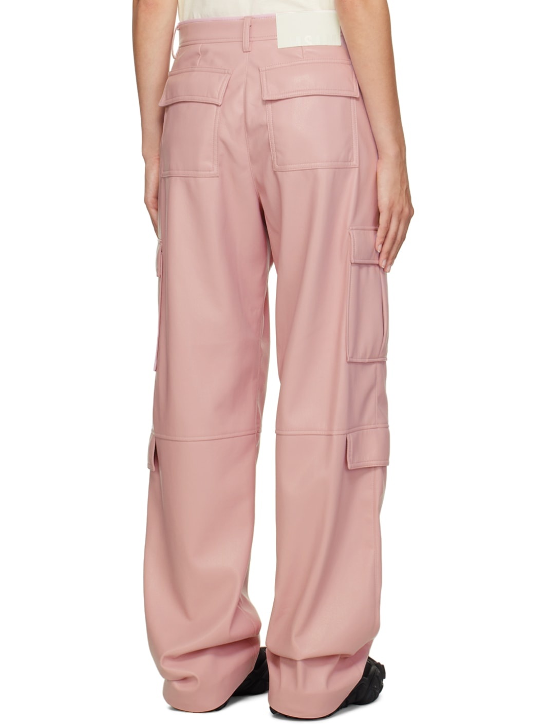 Pink Cargo Pockets Faux-Leather Trousers - 3