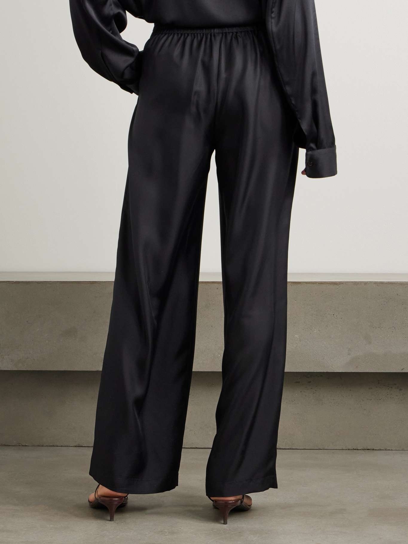 Silk-twill wide-leg track pants Black - 3