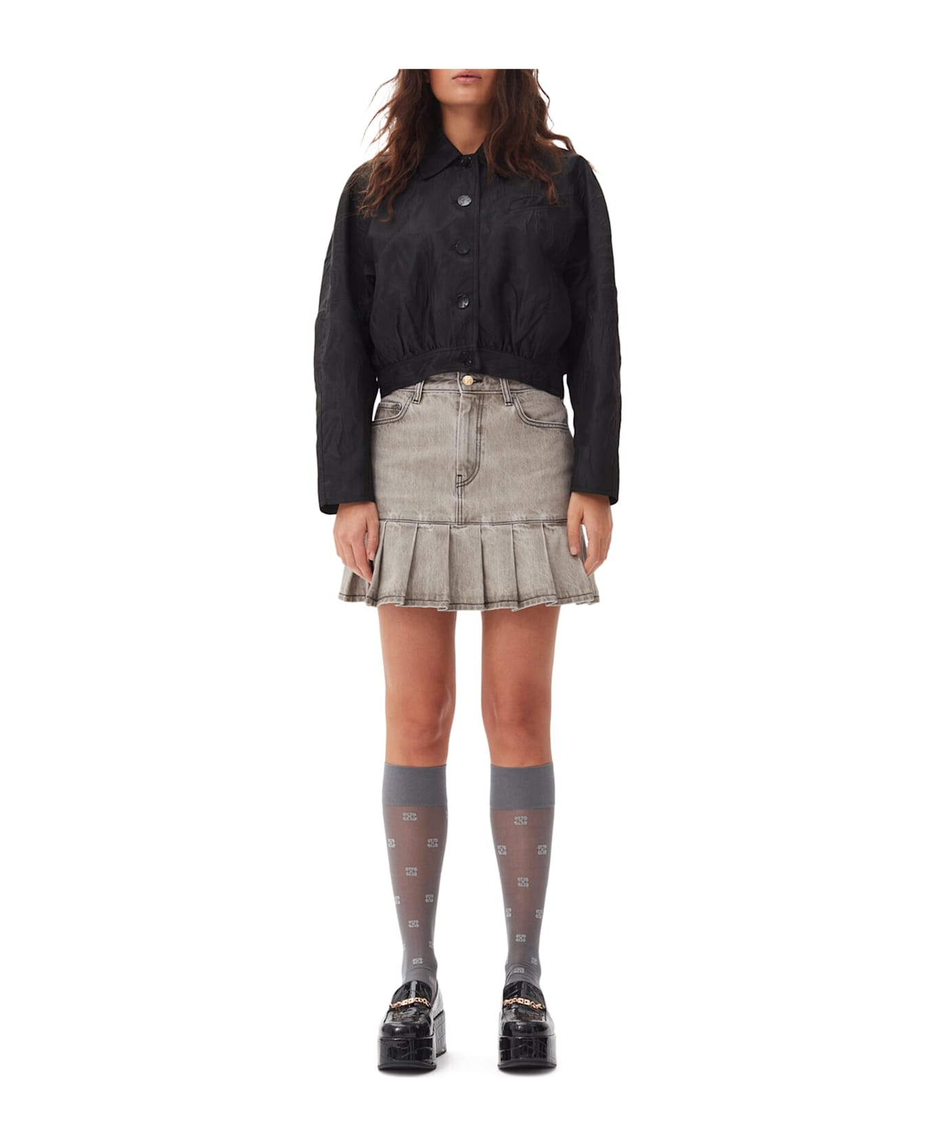 Grey Future Denim Pleated Mini Skirt - 2