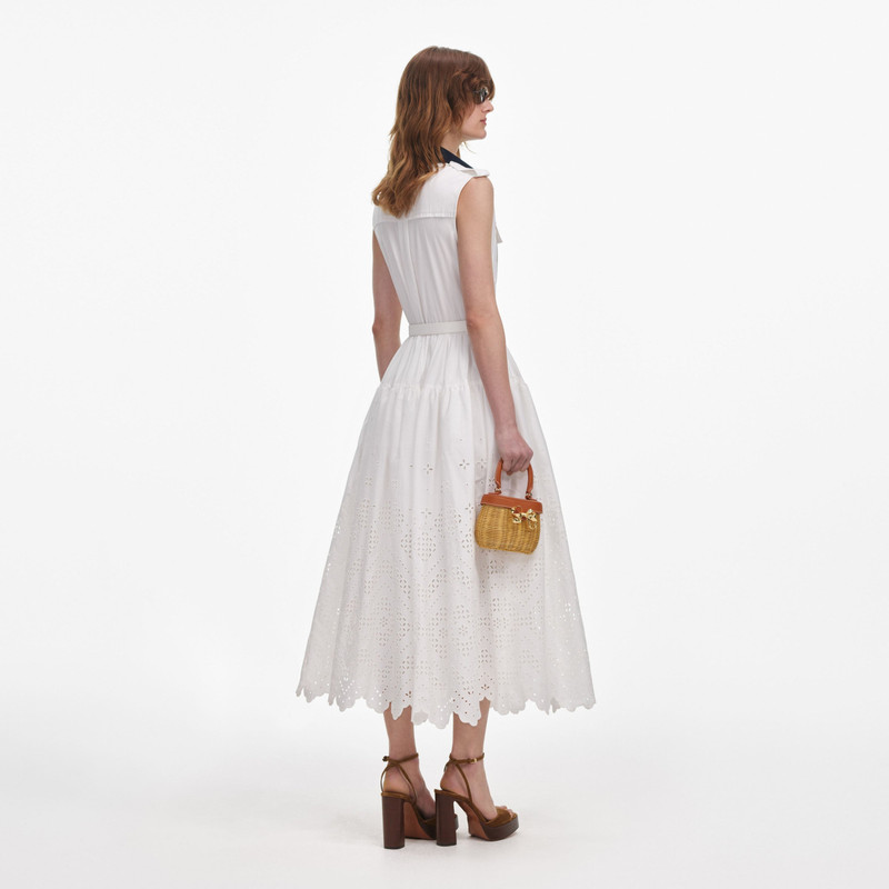 self-portrait White Contrast Collar Broderie Midi Dress outlook