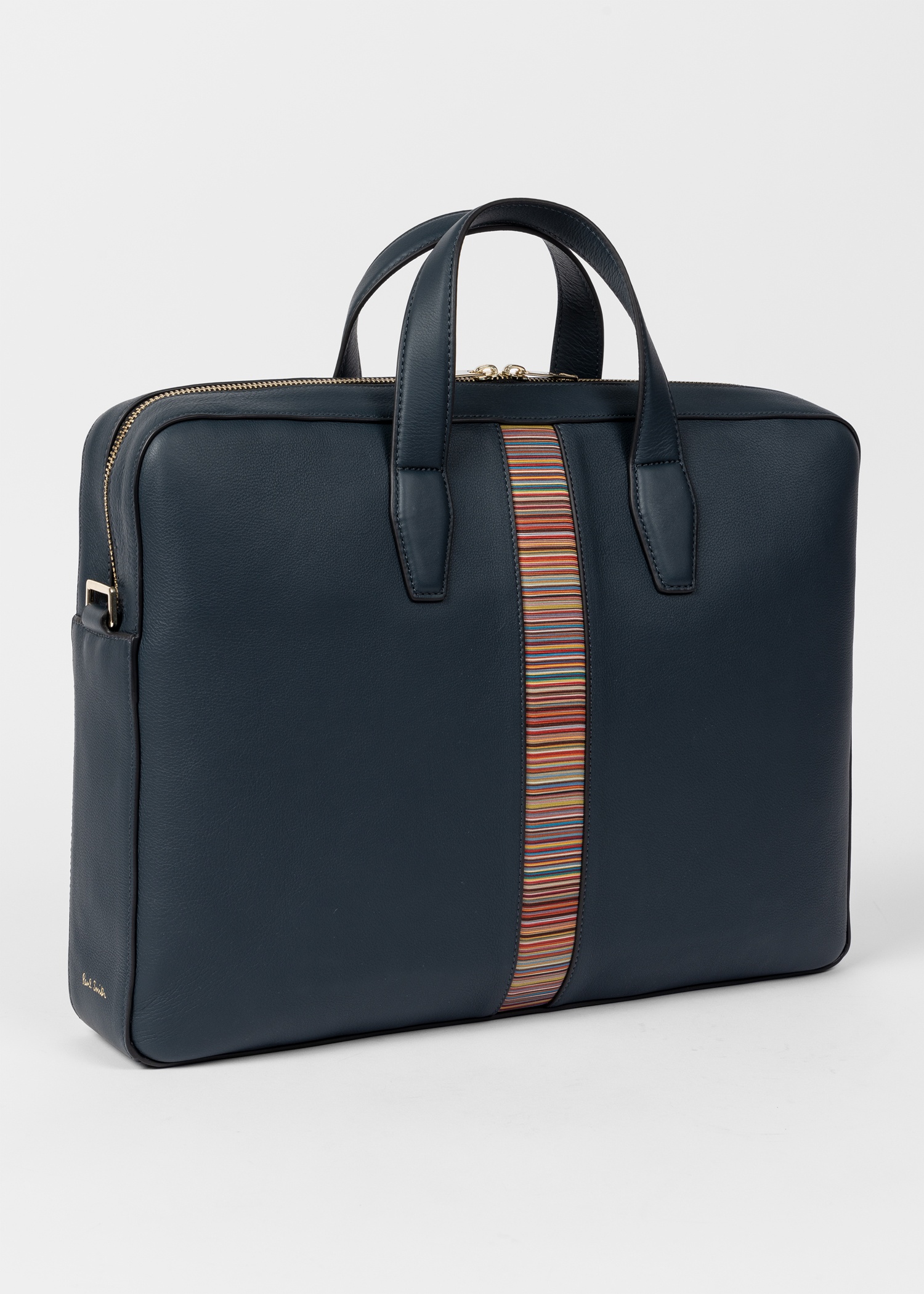 Dark Blue Leather 'Signature Stripe' Business Folio - 3