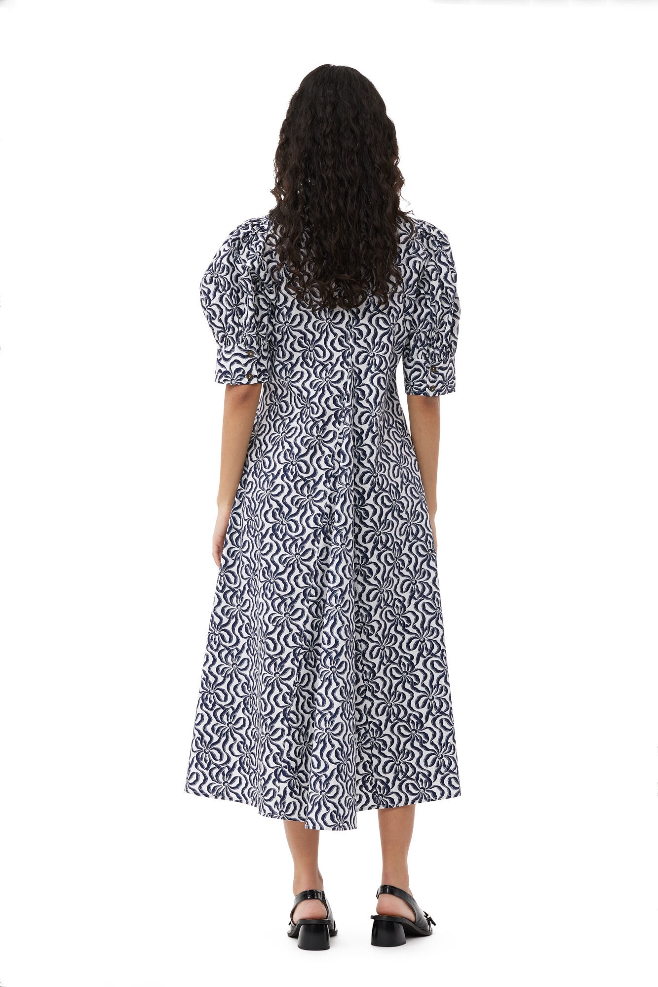 PRINTED COTTON POPLIN V-NECK LONG DRESS - 3