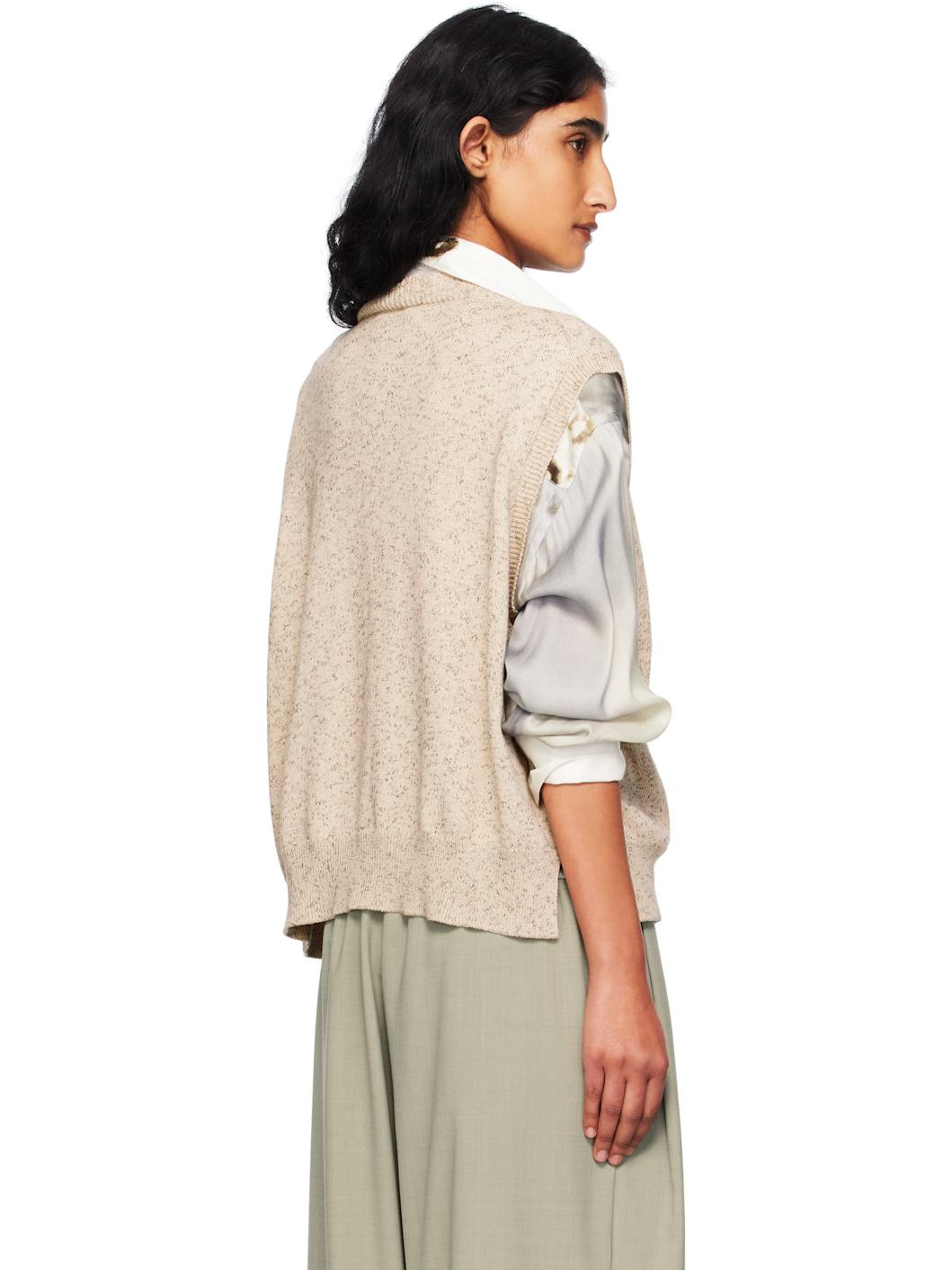 Beige Flecked Cotton Waistcoat Cardigan - 3