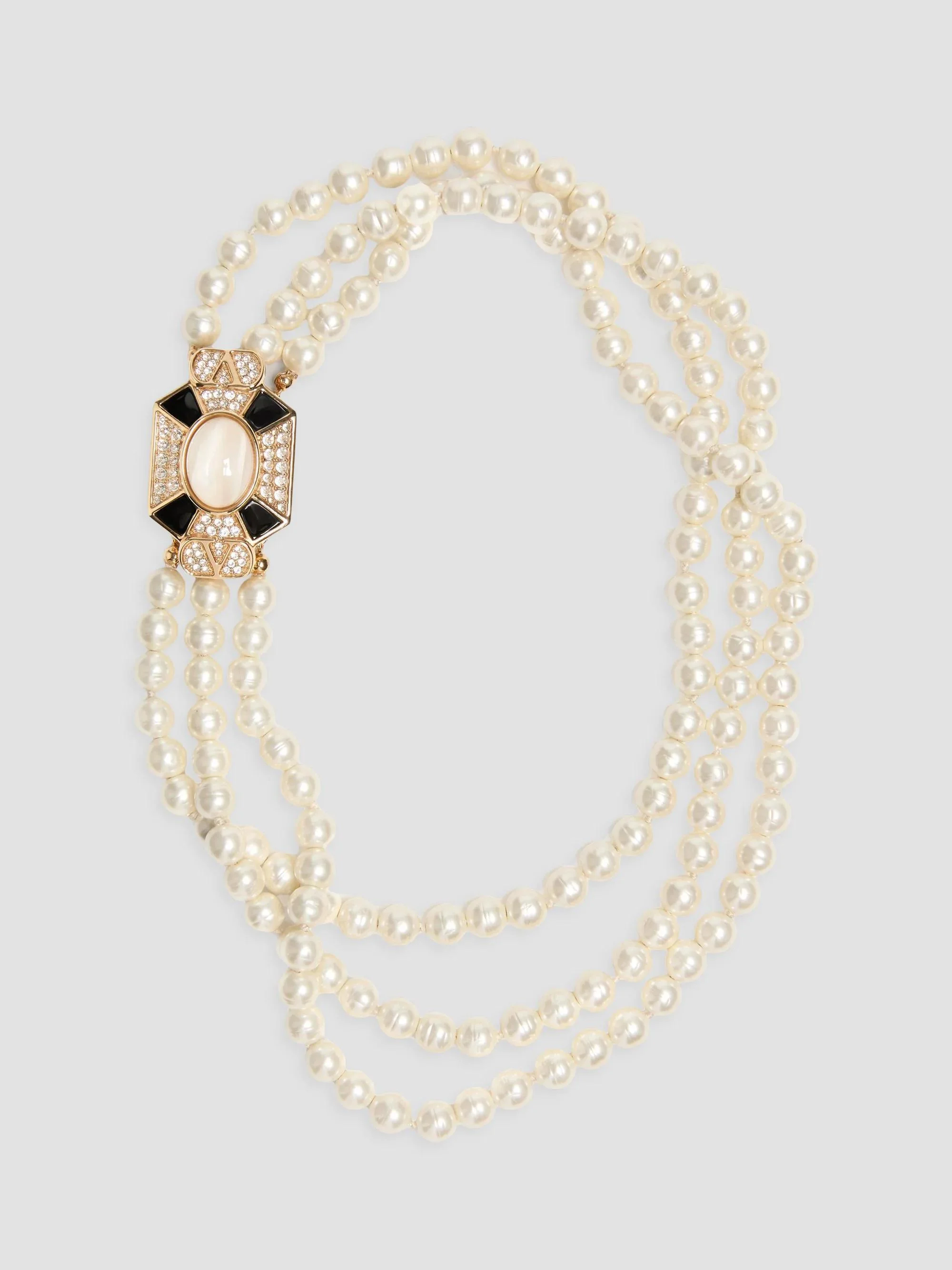 Women's Pas Plus Necklace in Metal, Enamel, Resin, Pearls and Swarovski Crystals - White - 1