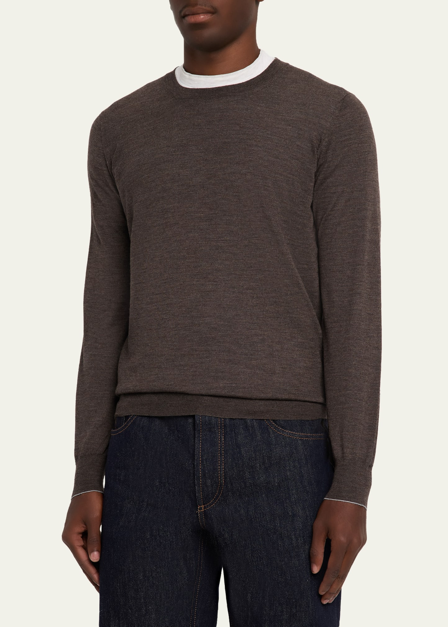 Men's Fine Gauge Wool and Cashmere Crewneck Sweater - 4