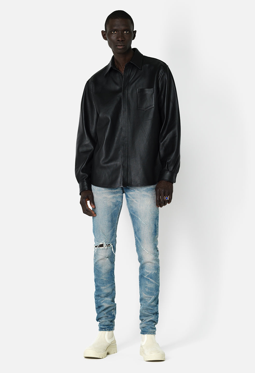 LEATHER CLOAK BUTTON UP - 3