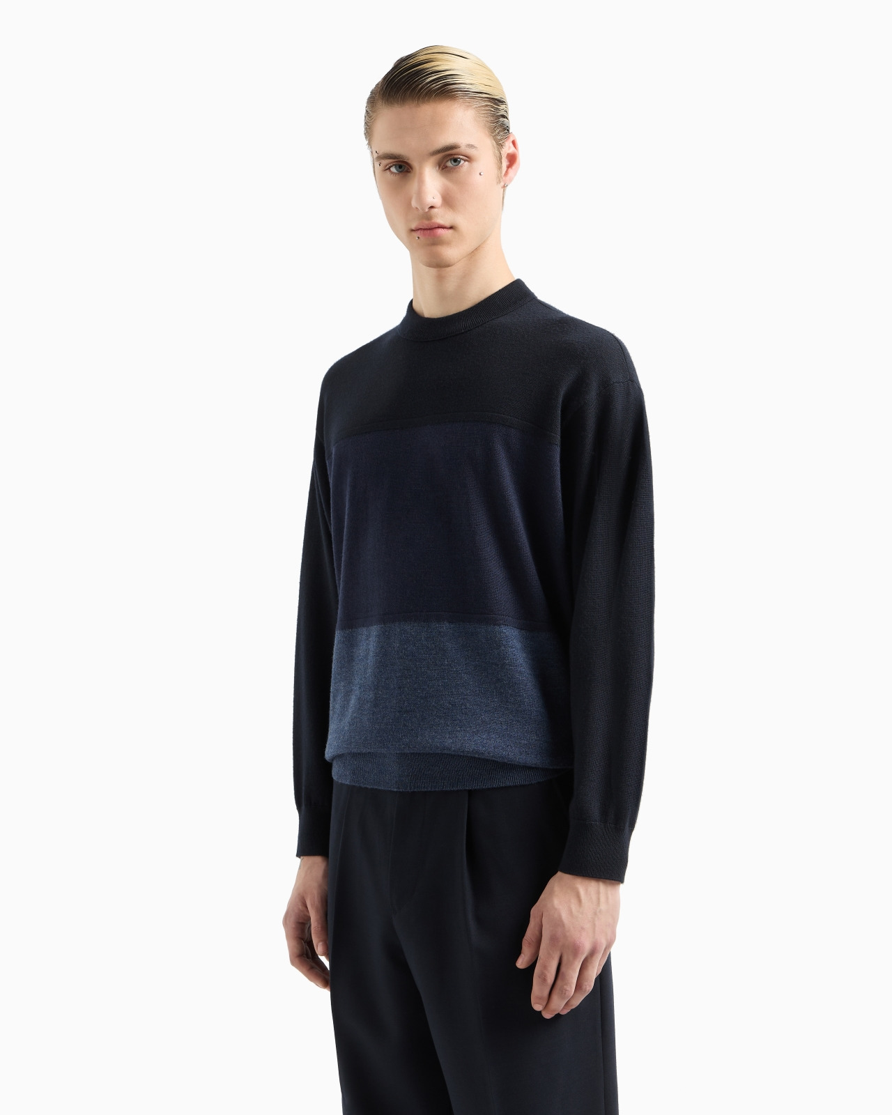 Virgin wool jumper with oversized colour-block stripes - 2