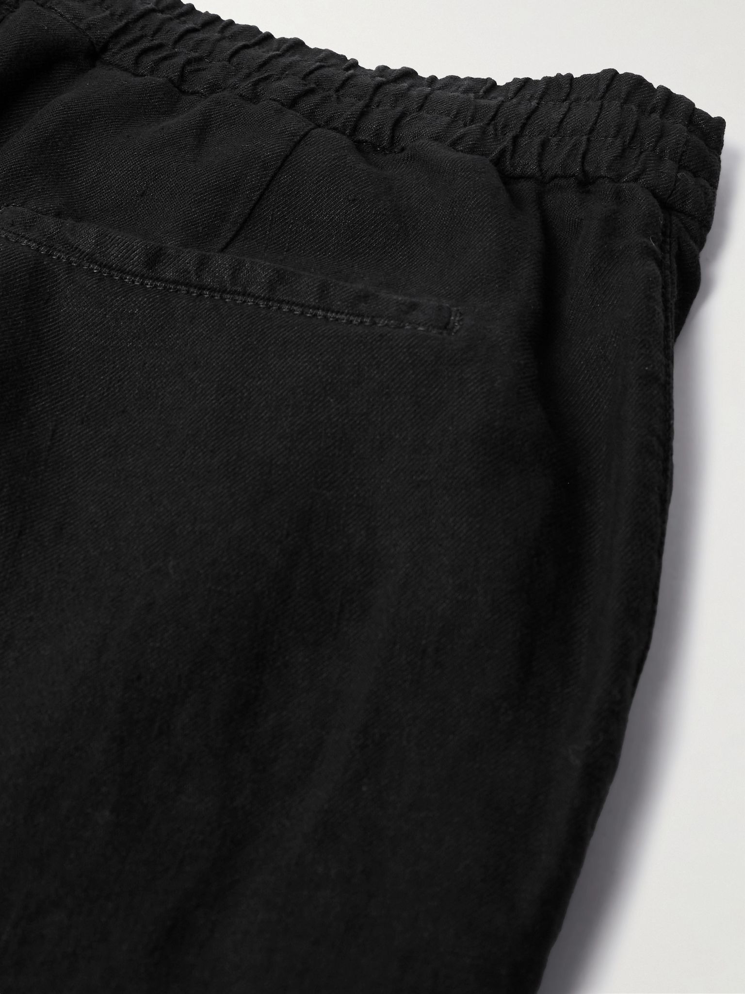 Straight-Leg Pleated Linen-Twill Drawstring Trousers Black - 4