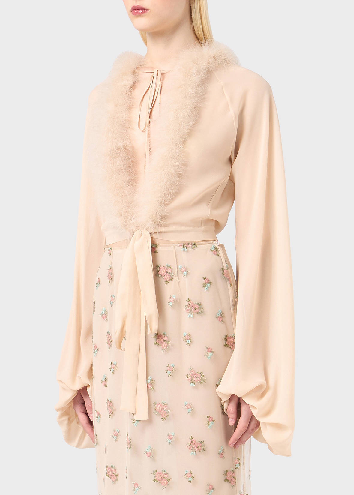 GEORGETTE SHIRT WITH MARABOU FEATHERS - 5