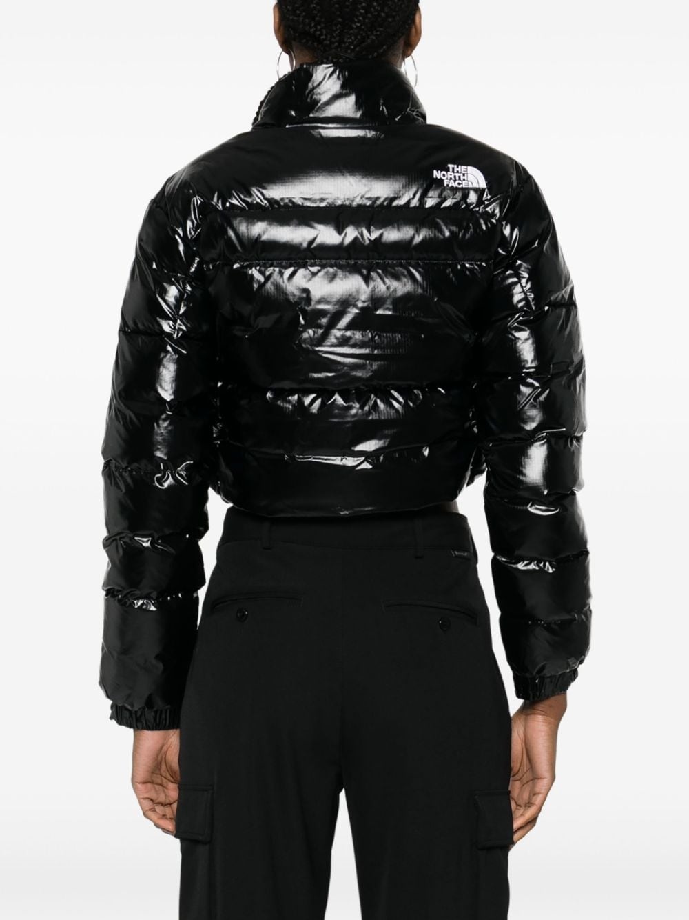 logo-embroidered cropped puffer jacket - 4