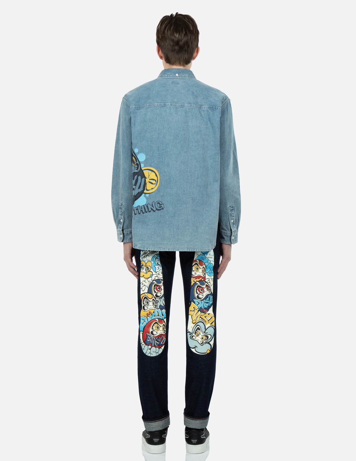 Graffiti Daruma-pattern Daicock Print Slim-Fit Jeans #2010 - 5