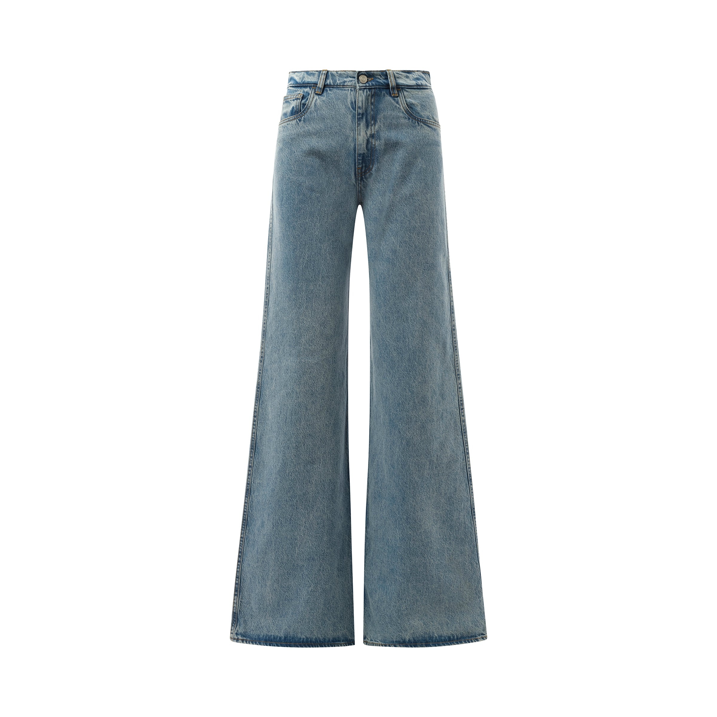 Wide Leg Denim Pants in Blue Washed - 2