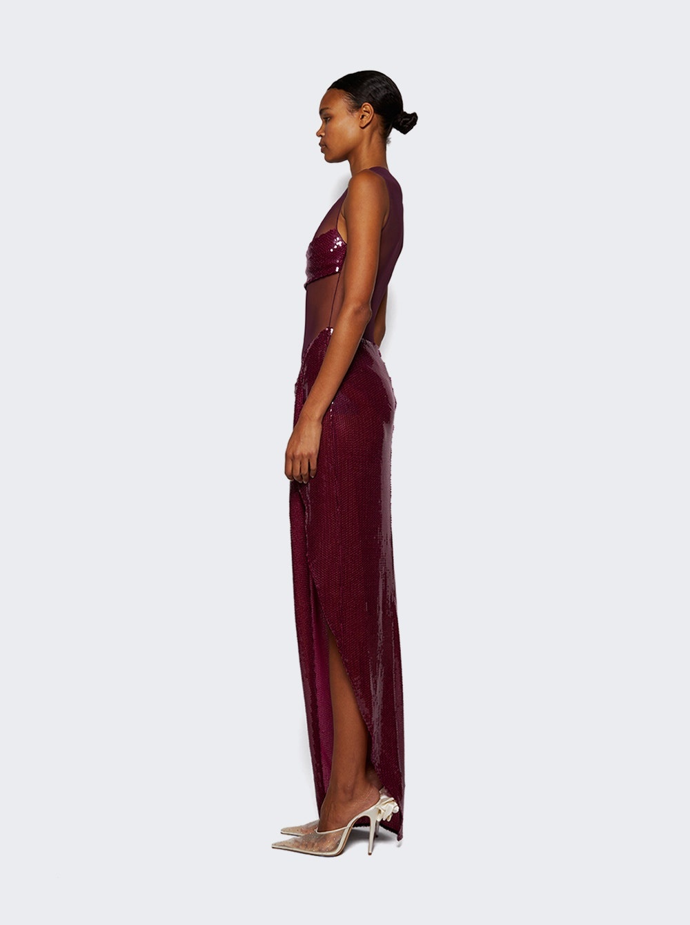 Longline Asymmetrical Drape Gown Plum - 4