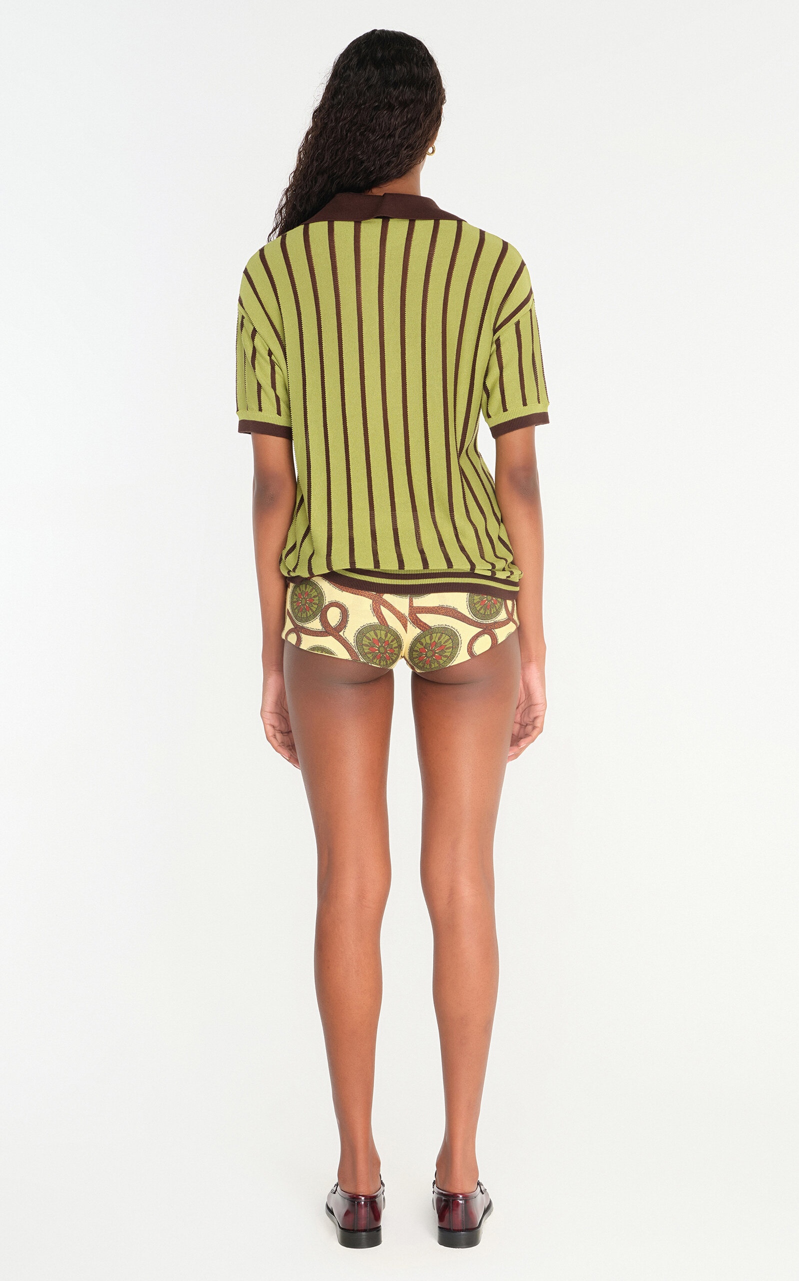 Rounes Striped Knit Polo Top stripe - 6