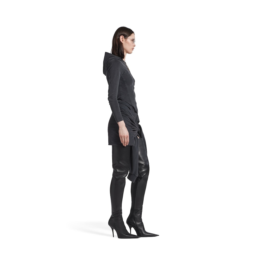 Women's Knotted Polo Skirt in Faded Black - 3