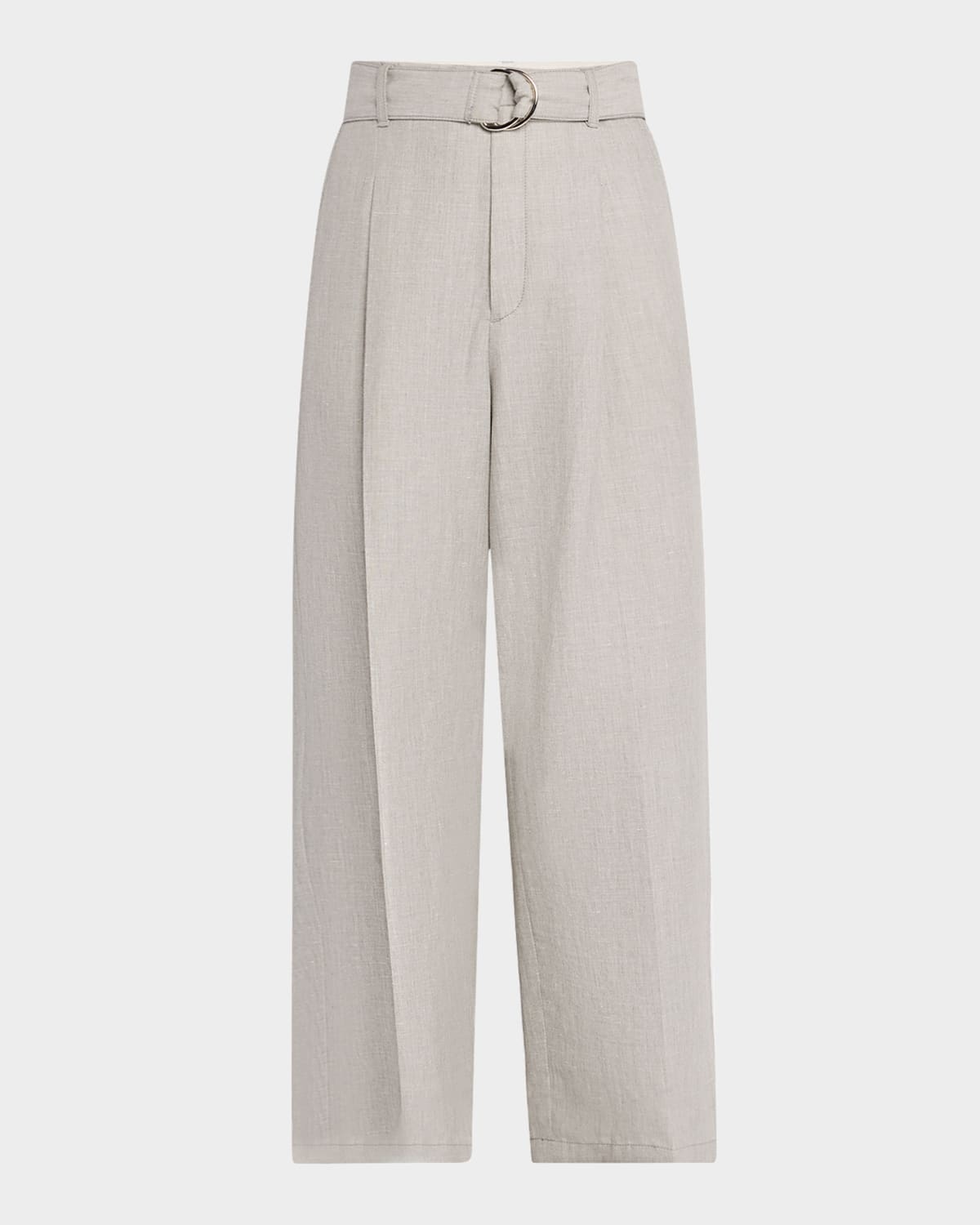 Chambray Belted Wide-Leg Cropped Pants - 1