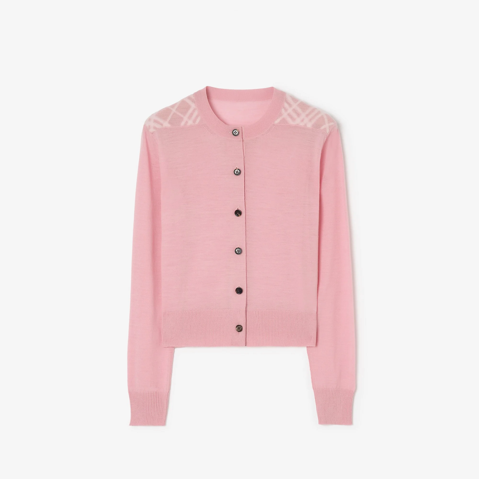 Check Panel Wool Silk Cardigan - 1