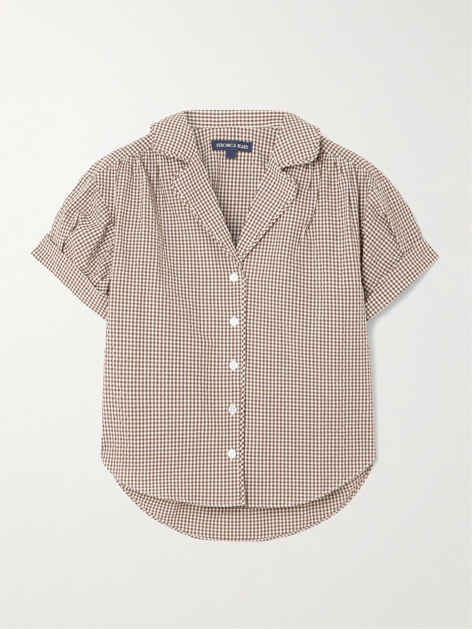 Ilene gingham cotton-blend blouse Taupe - 1