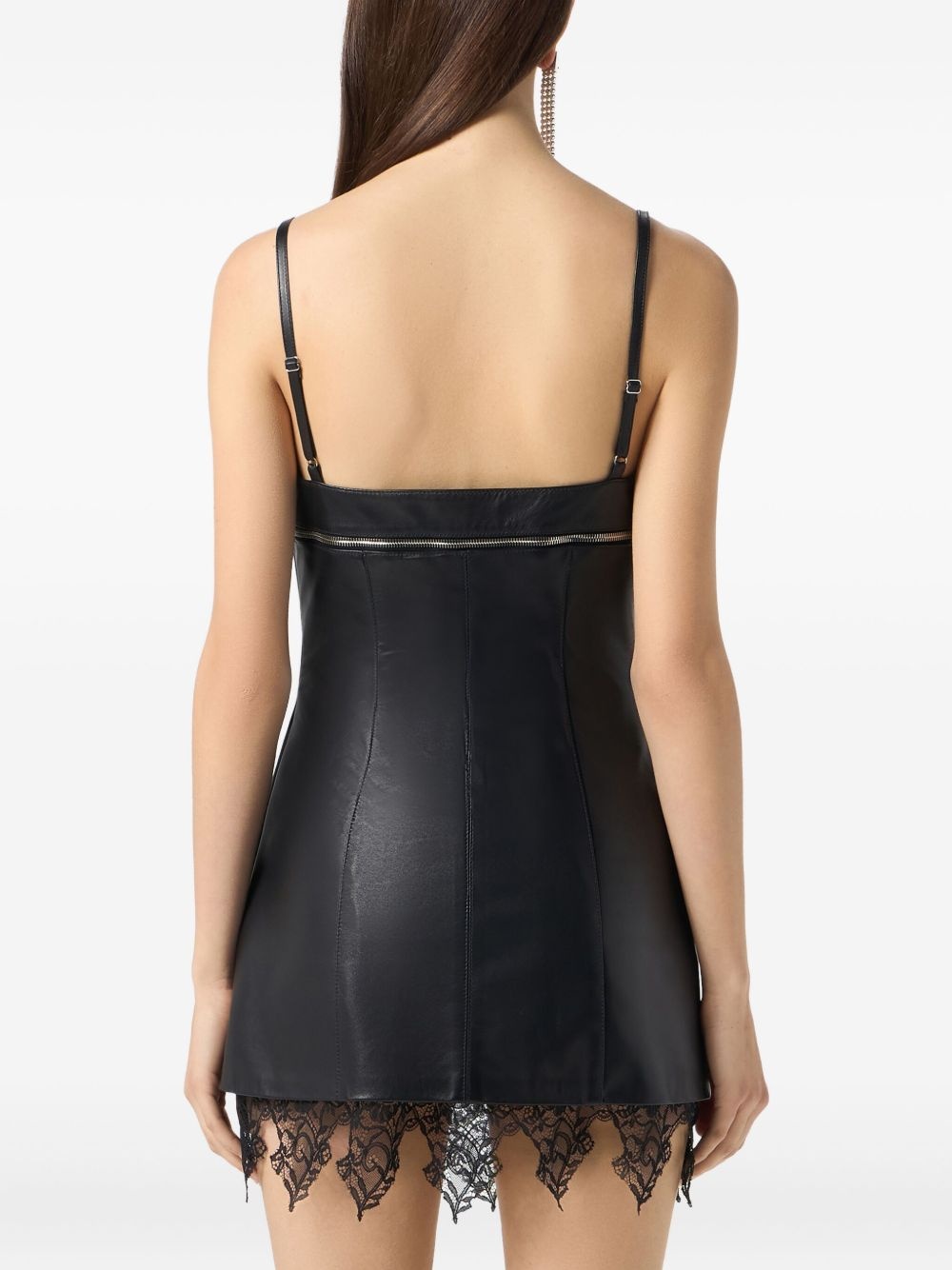 lace-trimmed leather dress - 5