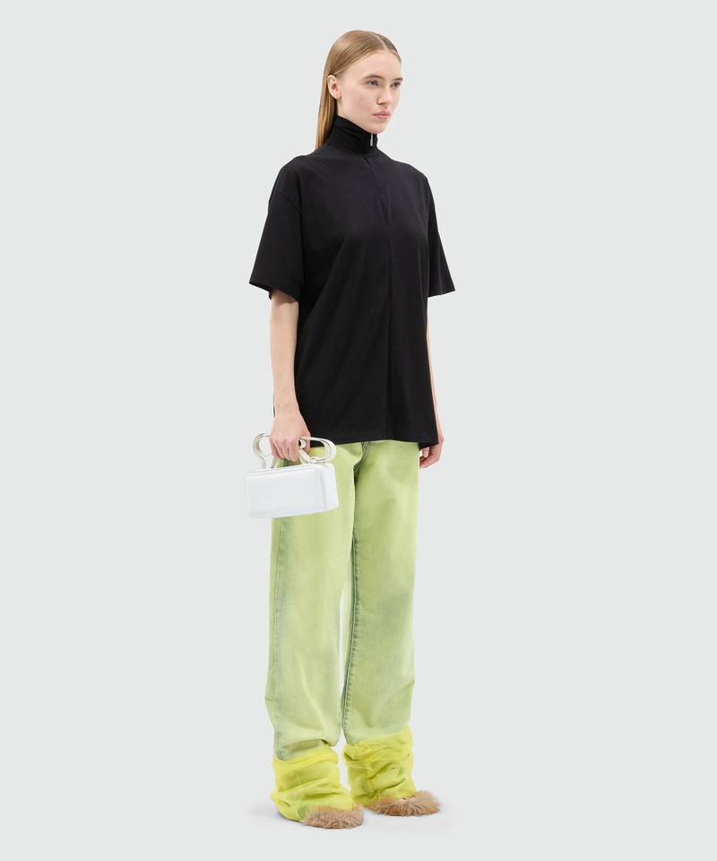 Black jersey T-shirt with high neck and zip 4