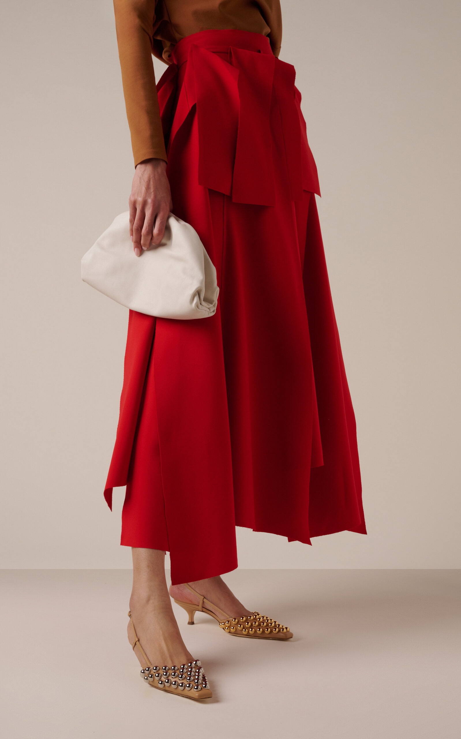 Asymmetrical Pleated Panel Midi Skirt red - 4