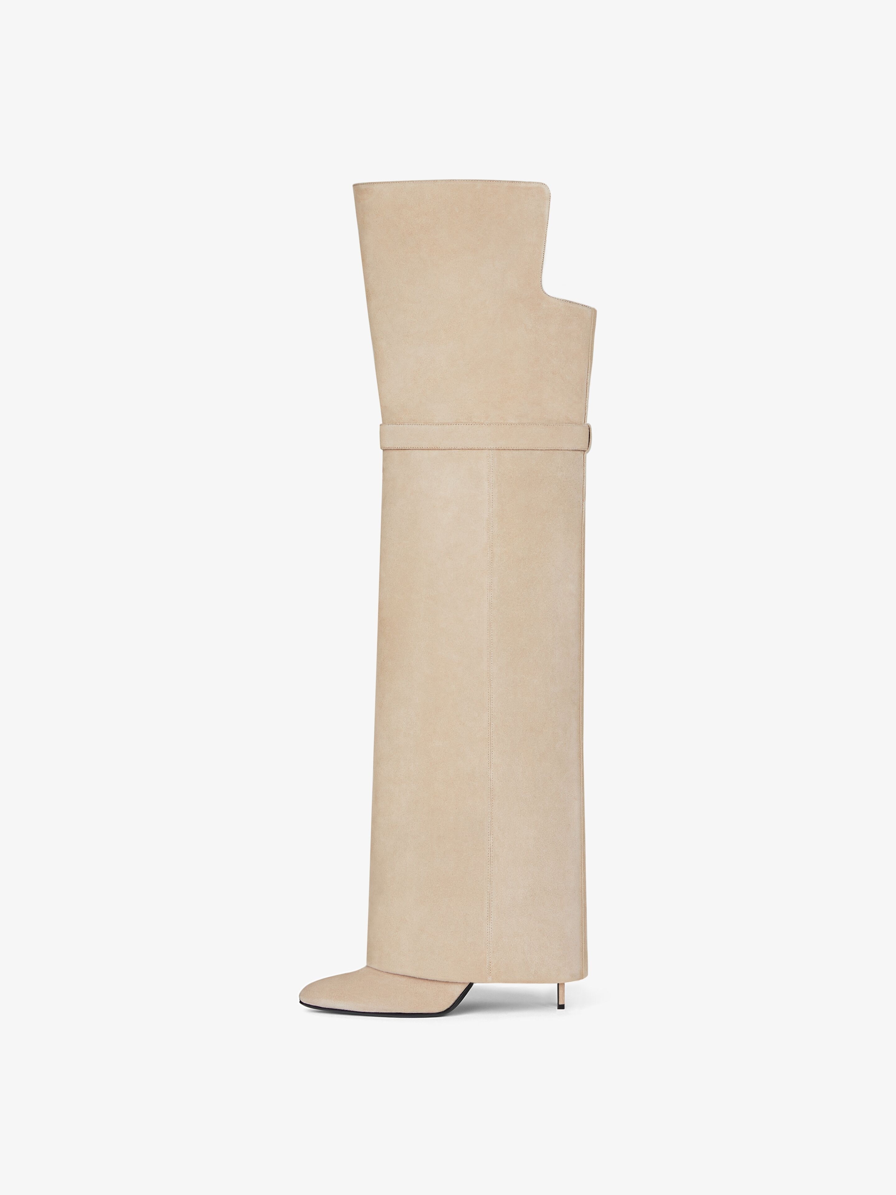 SHARK LOCK STILETTO OVER-THE-KNEE BOOTS IN SUEDE - 4