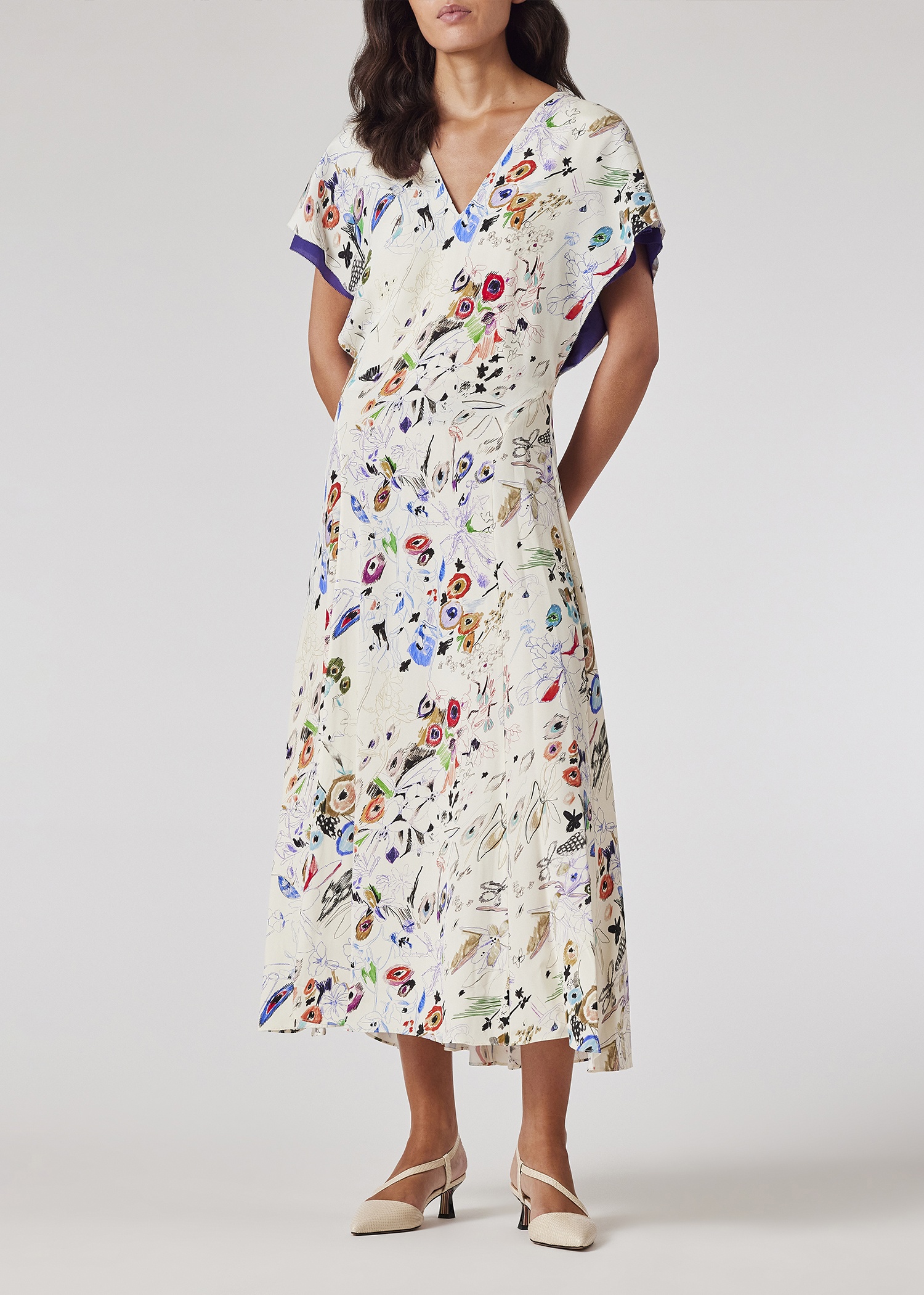 Women's Cream 'Sketchbook Botanical' Silk Dress - 3