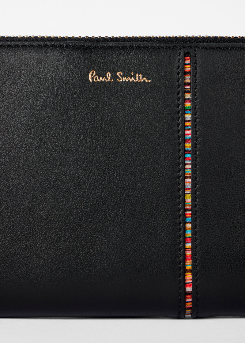 Paul Smith Women's Black Leather 'Signature Stripe' Zip Around Purse outlook