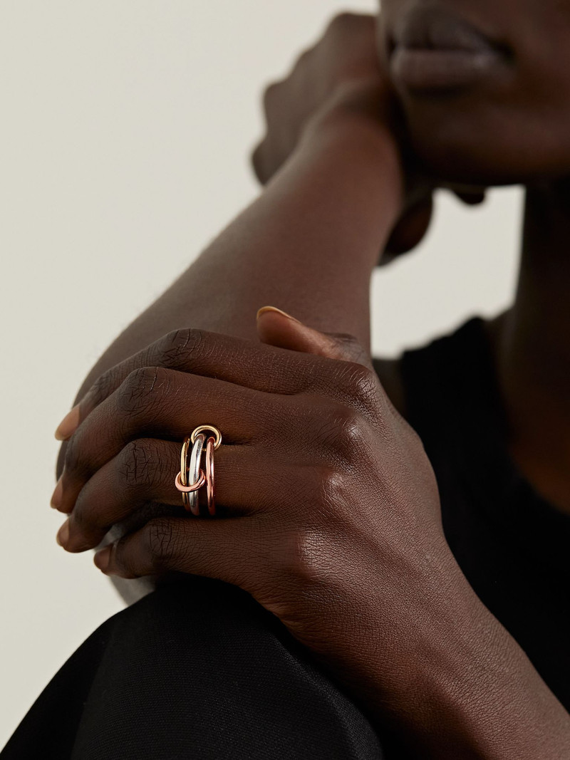 Spinelli Kilcollin Capricorn set of three 18-karat yellow and rose gold and sterling silver rings Gold outlook
