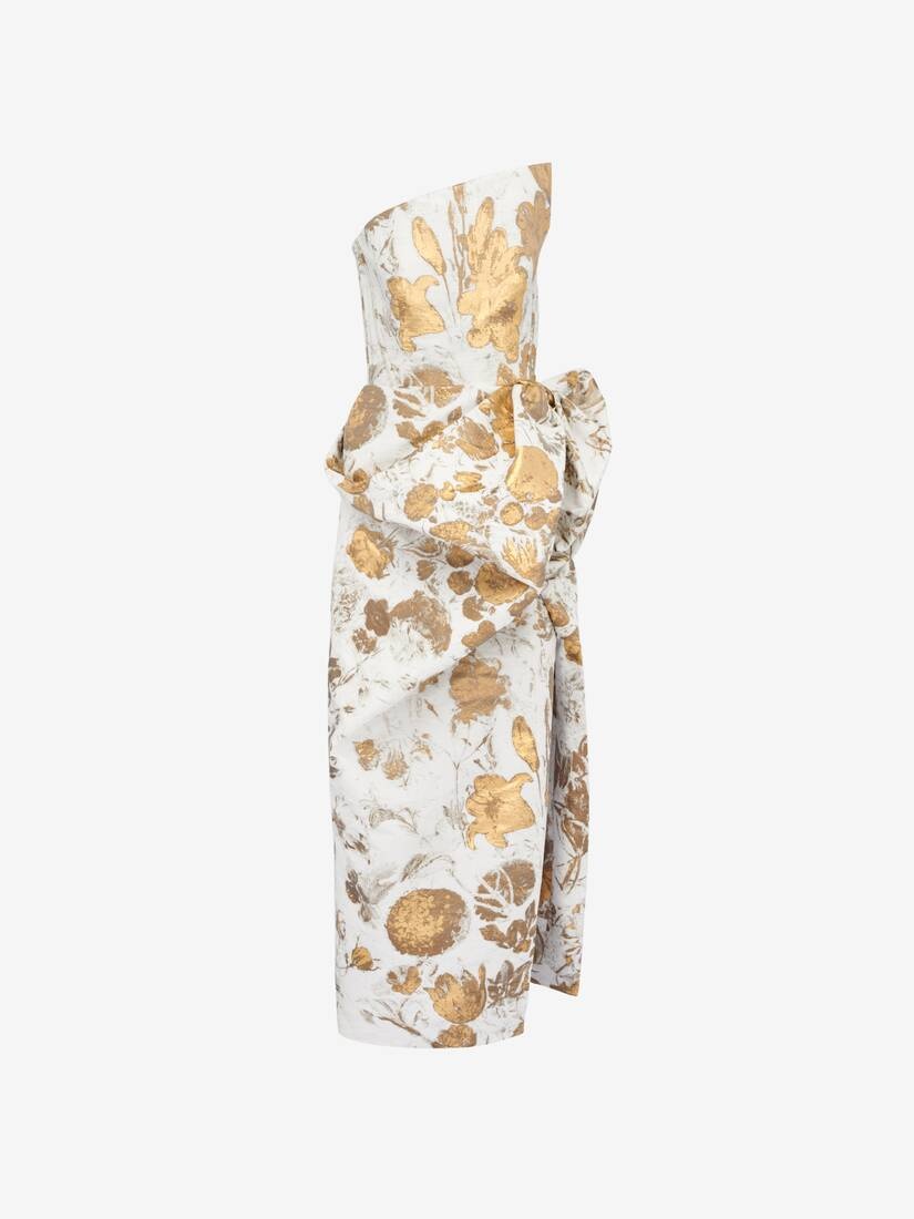 Women's Asymmetric Bustier Dress in Gold - 1