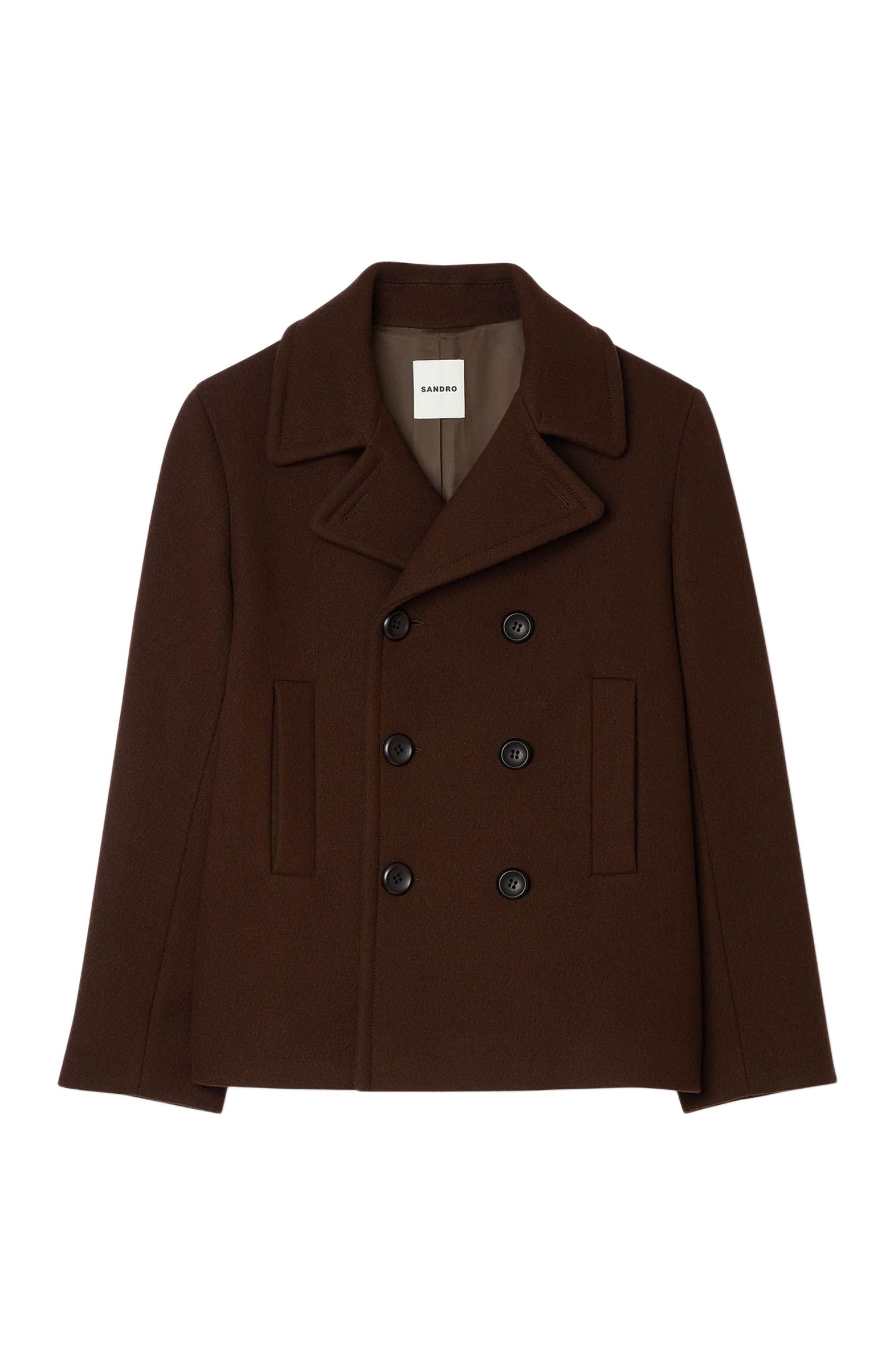 SANDRO Wool pea coat in Chocolate at Nordstrom - 5