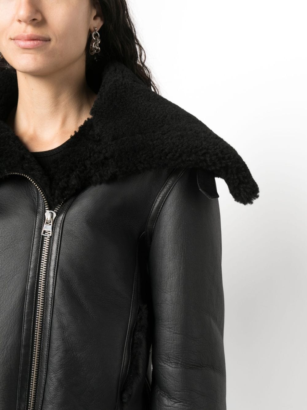 shearling-trim leather biker jacket - 5