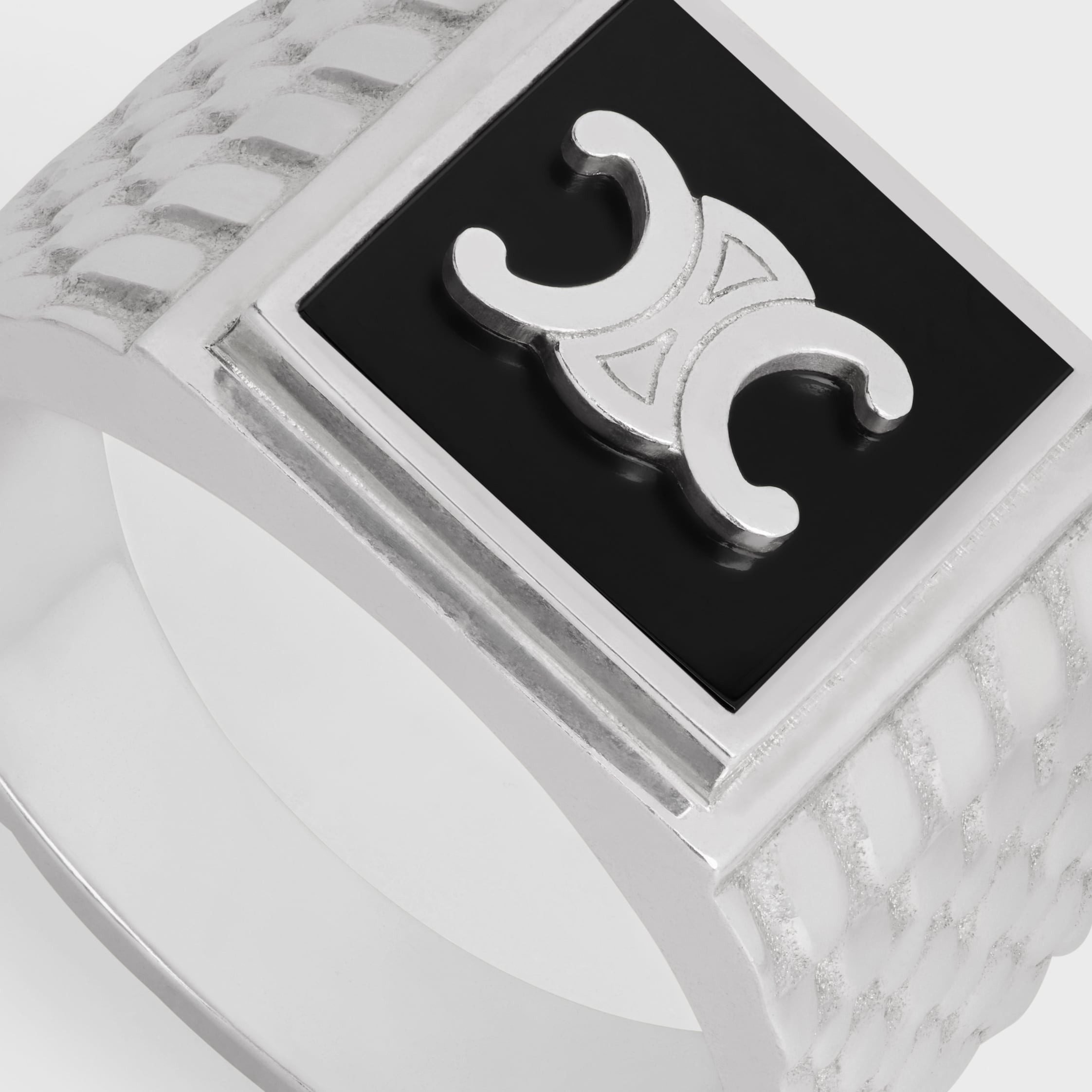 Triomphe Python Signet Ring in Onyx and Sterling Silver with Rhodium finish - 4