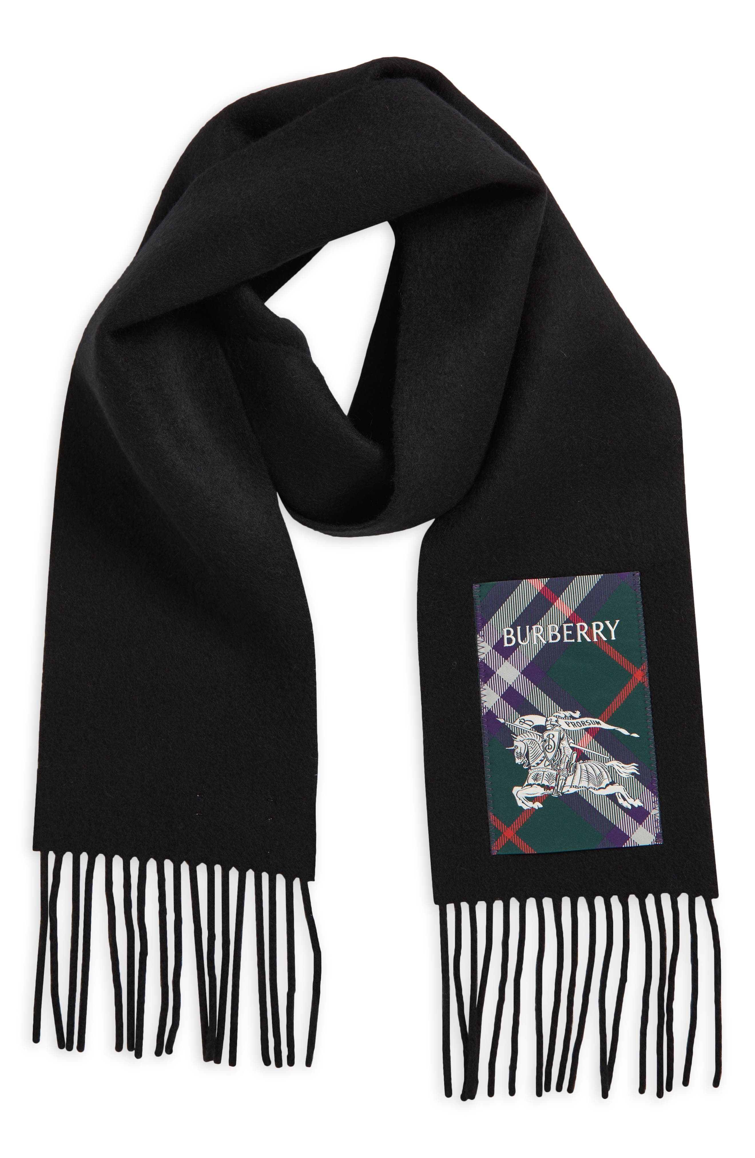 burberry Equestrian Knight Detail Cashmere Fringe Scarf in Black at Nordstrom - 3