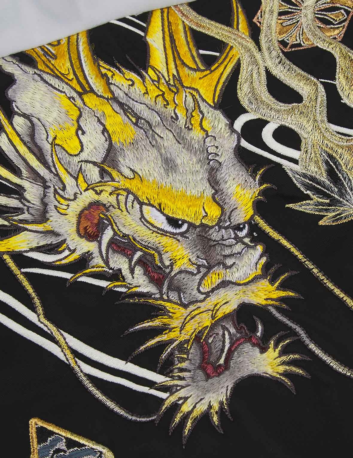 DRAGON EMBROIDERED FABRIC BLOCKING PADDED SOUVENIR JACKET - 11