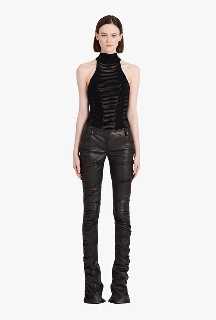 Low-rise black leather bootcut pants - 4