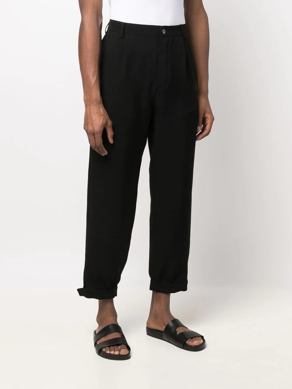 rolled-cuff combed cotton trousers - 3