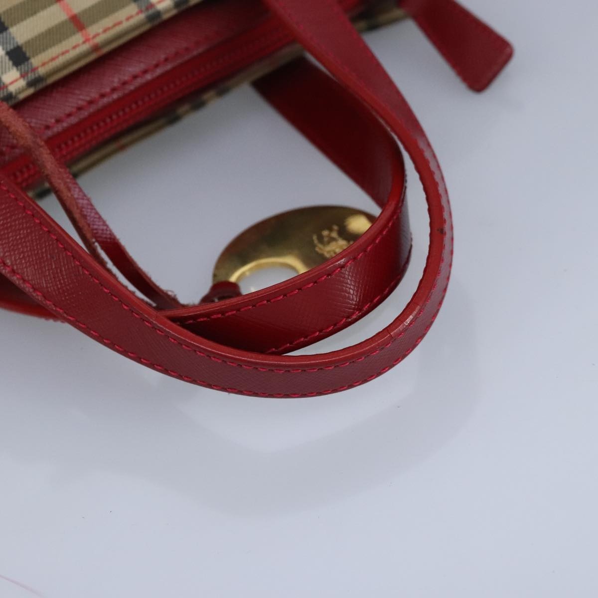 Burberry Nova Check Hand Bag Canvas Beige Red - 7