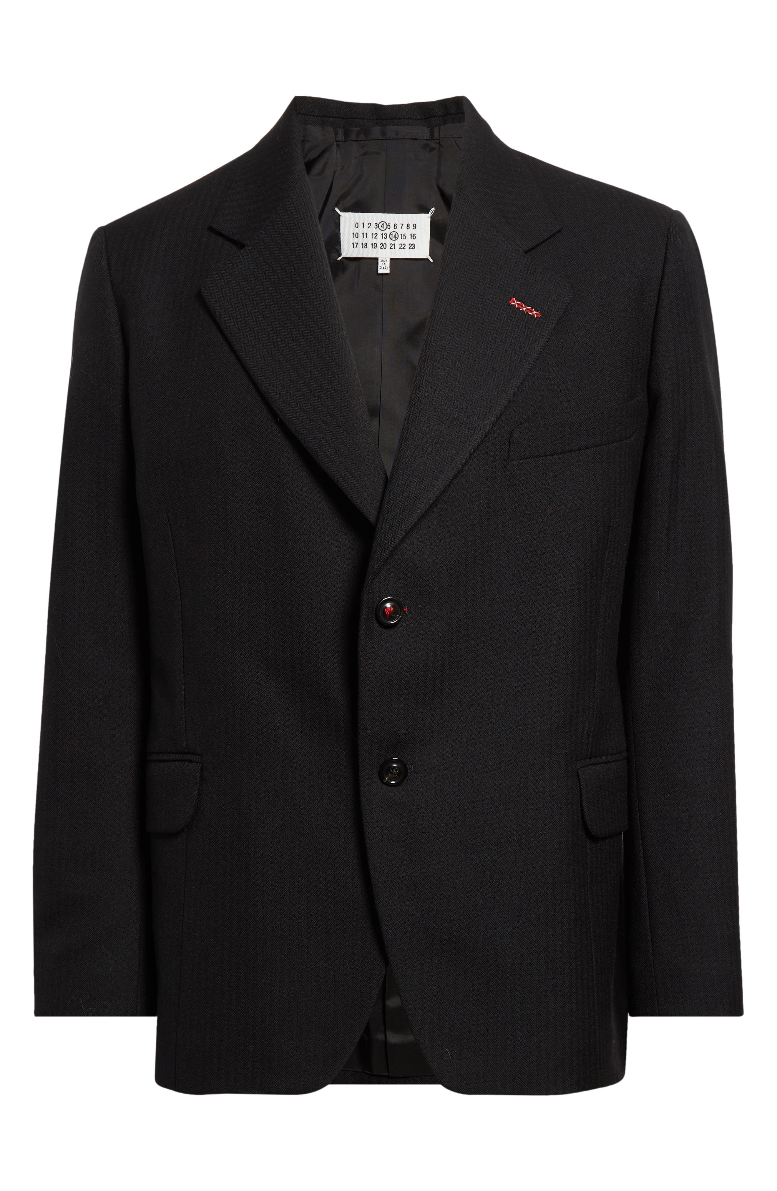 Maison Margiela Single Breasted Herringbone Wool Blazer in Black at Nordstrom - 7